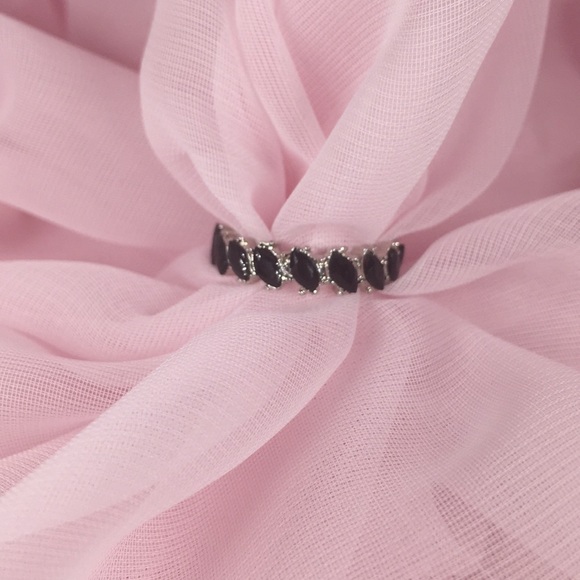 Silver Tone Ring with Black Stones - Picture 3 of 3